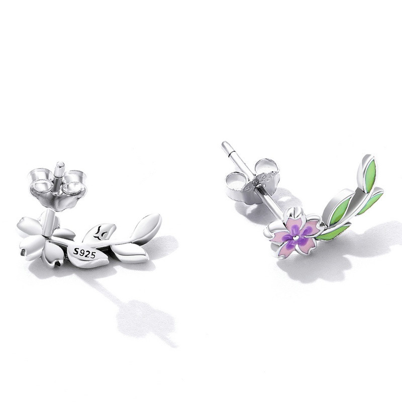 Brincos Bamoer 925 em prata pura, modelo 2026, com um delicado padrão floral, design moderno e elegante, ideais para mul