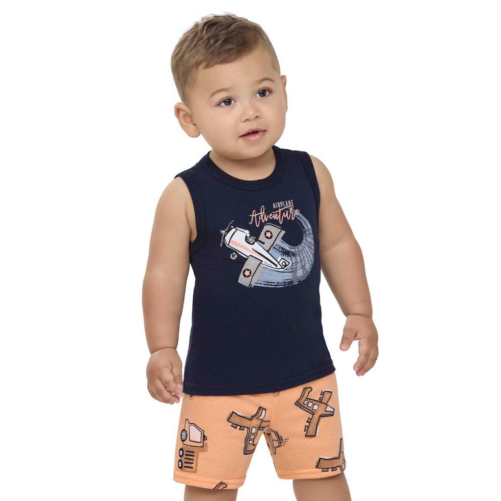 Conjunto Bebê Menino Avião Adventure Elian Azul Escuro