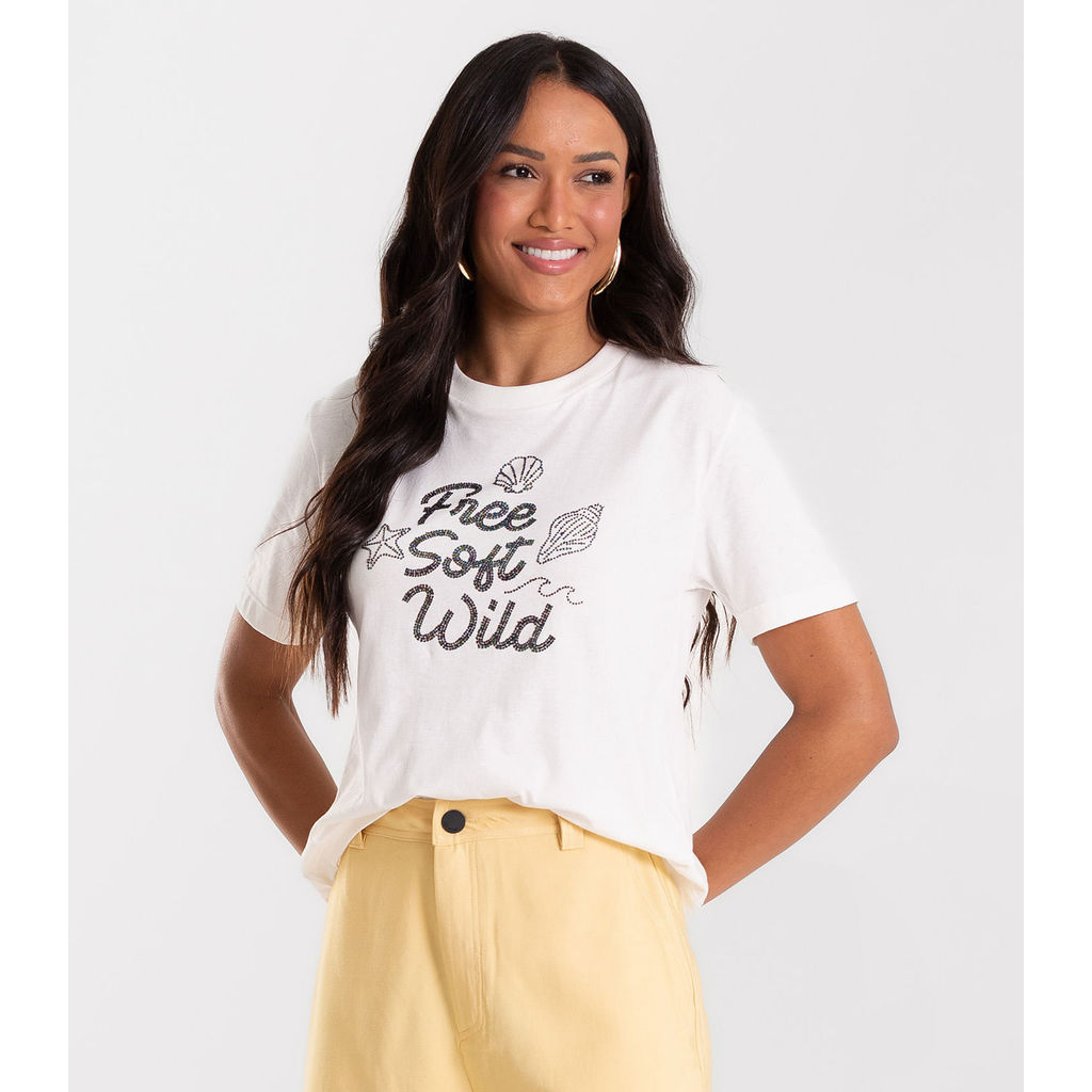 Camiseta Feminina Meia Malha Com Estampa Rovitex Bege