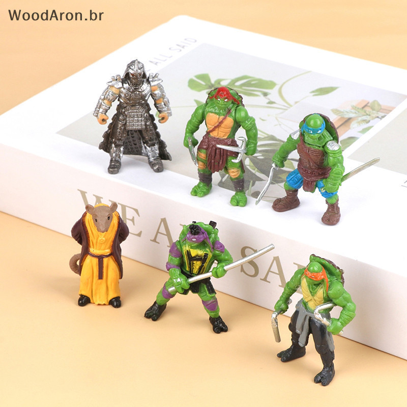 WoodAron, conjunto de 6 peças, modelo de personagem de anime "Tartarugas Ninja: Mutantes Jovens", peça decorativa para m