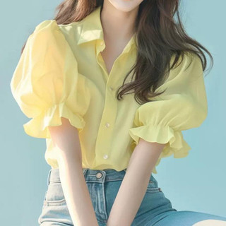 Camisa francesa de manga curta com redução de idade, camisa feminina de verão elegante e elegante, camisa pequena
