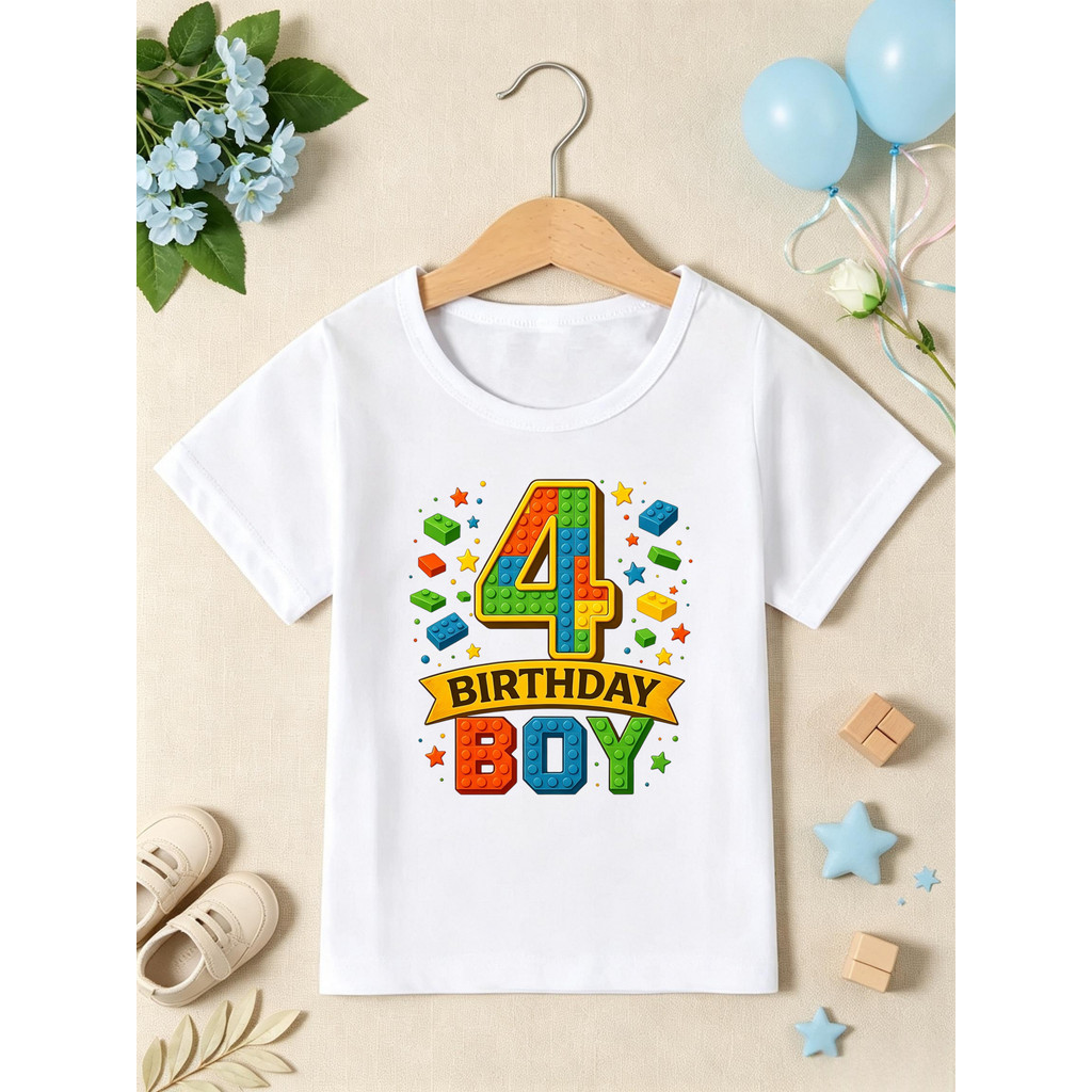 4th Aniversário Carro De Polícia Impresso T Camisa Meninas/Meninos O Melhor Camiseta Engraçado Crianças Roupas Verão Man