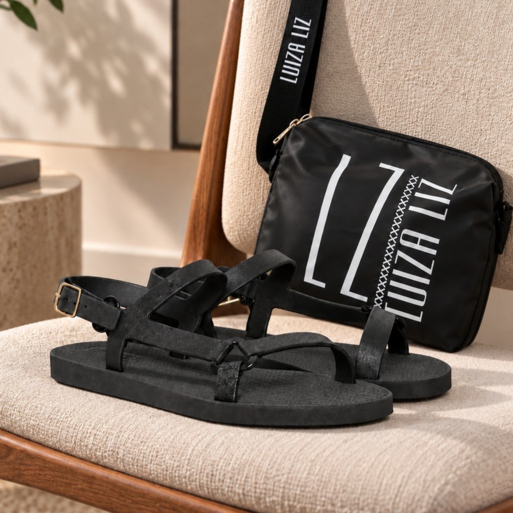 Kit Sandália Tiras Cruzadas Feminina Bolsa Fivela Confortável Antiderrapante Casual Numeração 34 ao 40