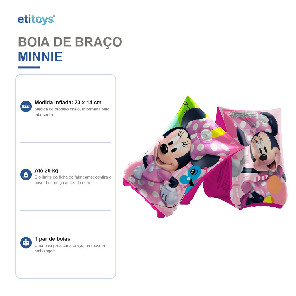 Boia De Braço Infantil Inflável Minnie Piscina 1 Par 23x14cm Até 20kg Etitoys · foto 2