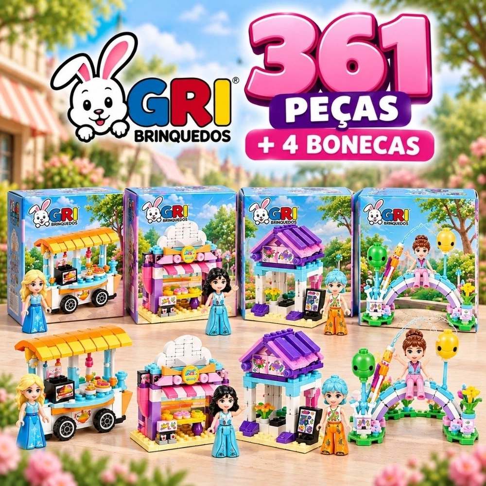 Kit 361 Blocos de Montar Para Meninas Brinquedos Casinha de Boneca Presente Criativo + 4 Bonecas