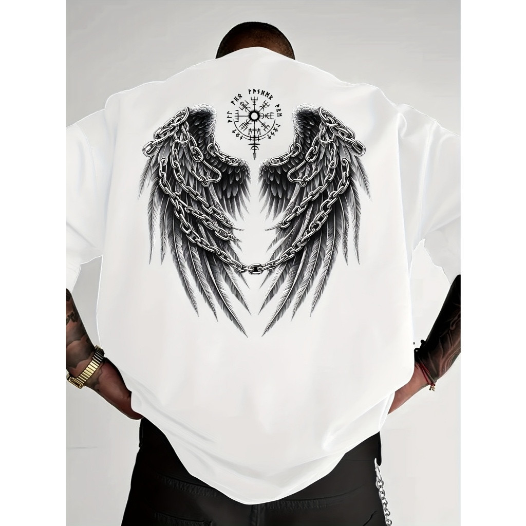 [Camiseta Premium em Algodão Puro]GXG Camiseta 100% Algodão Oversized Masculina Streetwear Estampa Asas Manga curta
