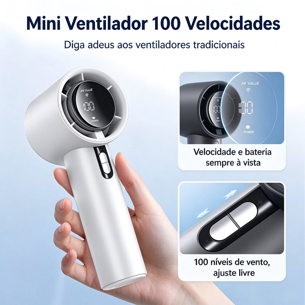 Mute Turbo Ventilador Portátil Vento Forte De 120 Velocidades LED Display Digital USB Recarregável para Diário e Viagens