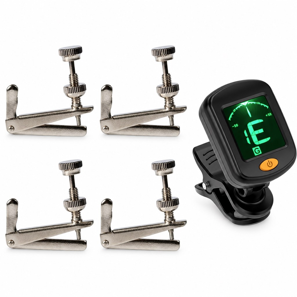 4 Micro Afinadores Violoncelo Cello + Afinador Digital Cromático Marinos MT-01A Presilha LCD Bicolor Bateria Inclusa