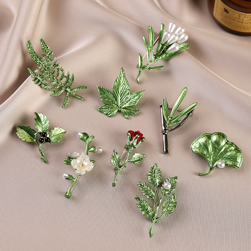 Planta verde pequena flor Anti-reflexo broche high-end luz luxo broche high-end terno pequeno pino acessórios acessórios