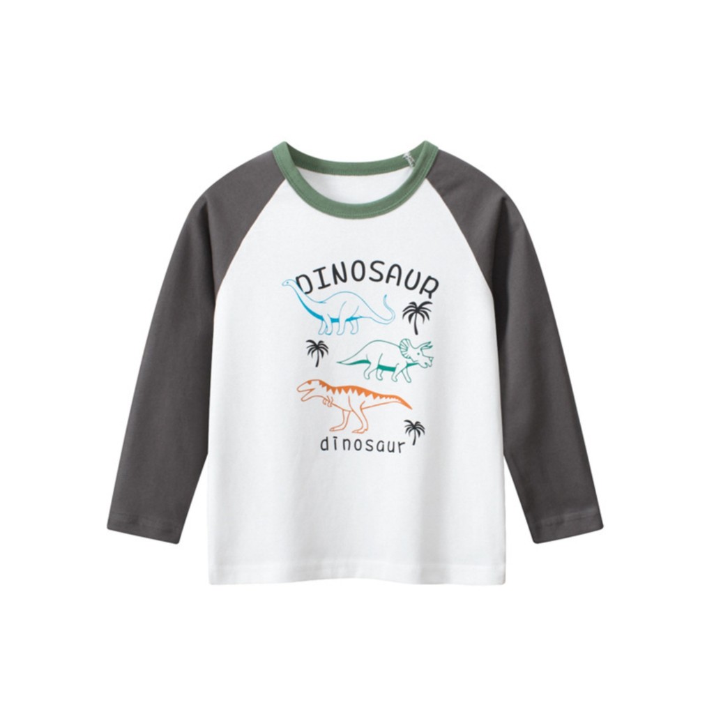 27 crianças roupas infantis de algodão puro camiseta de manga comprida dinossauro meninos camisa de fundo médio pequeno 