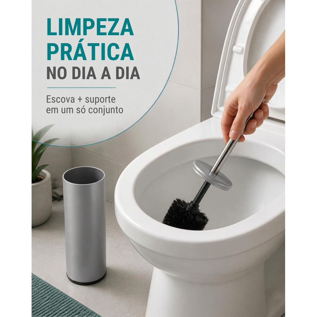 Escova de Vaso Sanitário Banheiro Privada Cinza Fosco