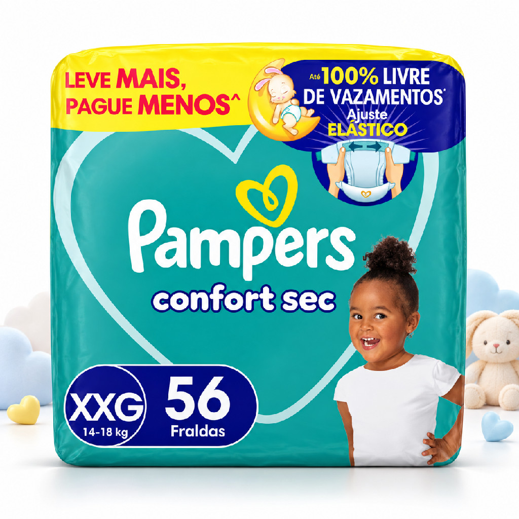 Fralda Infantil Pampers Confort Sec XXG 56 Unidades