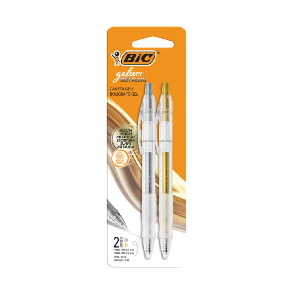 Caneta esferográfica gel Gelocity Metallic 0.8mm com 2 unidades Bic