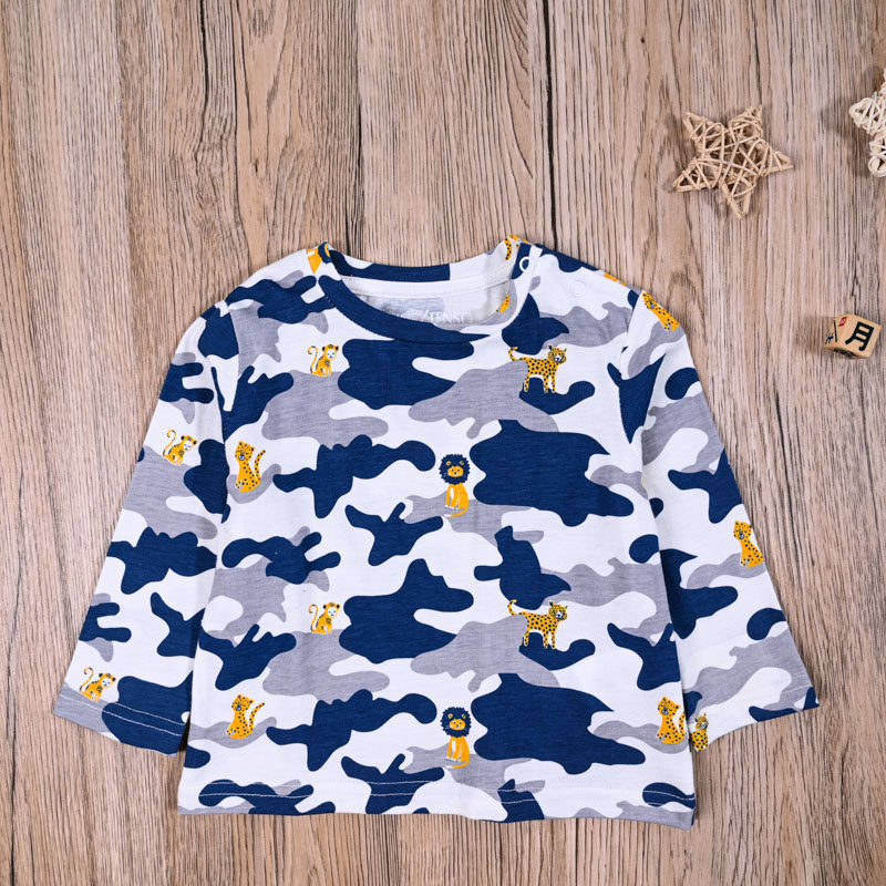 Comércio exterior europeu americano menino bebê primavera outono puro algodão manga comprida camiseta topo bebê Casual e