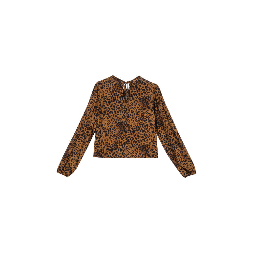 Blusa Feminina Manga Longa Transpassada Animal Print Marialícia Marrom · foto 2