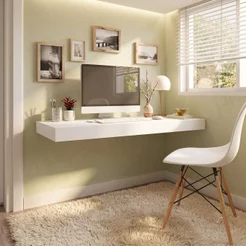Escrivaninha Mesa Escritório Suspensa em 100% MDF 120cm Branca Branco