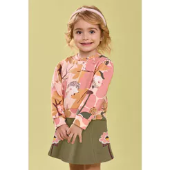 Conjunto Manga Longa Infantil Menina Floral Elian Rosa