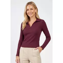 Blusa Feminina Gola Polo Decote V Marialícia Bordô