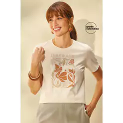 T-Shirt Feminina Floreale Com Glitter Marialícia Bege