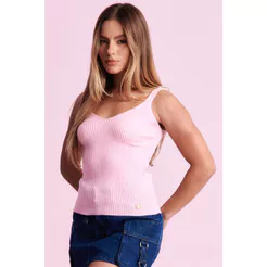 Regata Tricot Feminina Decote v Planet Girls Rosa Claro