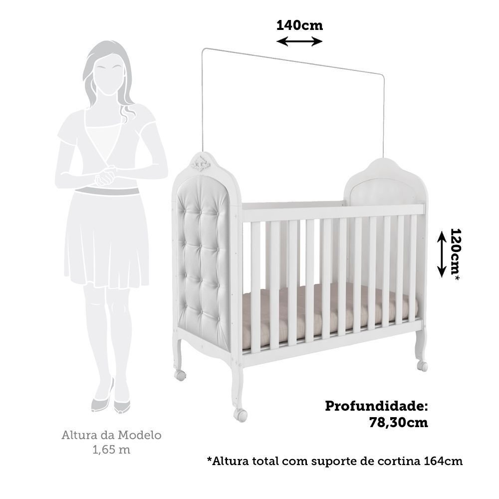 Berço Mini Cama 3 em 1 com Capitonê 100% MDF Maya Espresso Móveis Branco Brilho/Corino Branco Brilho · foto 2