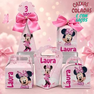 Kit Caixas Personalizadas minnie Rosa/menina | Lembrancinha Aniversário Infantil | Festa Tema Abelha