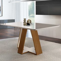 Mesa 4 Lugares Tampo com Vidro/Laca Grécia Marrom/Castanho Cinamomo/Off White Castanho Cinamomo/Off White