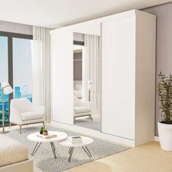 Guarda Roupa Casal Premium Barcelona 205,9cm com Espelho 3 Portas 4 Gavetas Yescasa Branco Branco