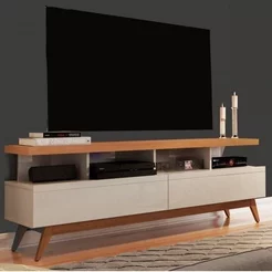 Rack para TV até 60 Polegadas MDF 160cm Pés em Madeira Maciça Vivare Branco Off White/Nature