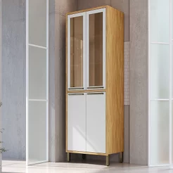 Paneleiro Duplo com 4 Portas e Vidro Reflecta 100% MDF Vicenza Espresso Móveis Branco/Amêndoa Amêndoa/Branco
