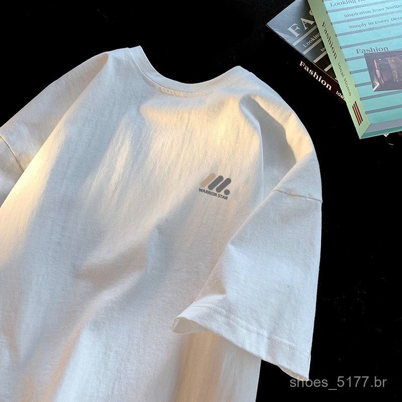 Camiseta masculina casual de manga curta, folgada, estilo T/T, marca de moda, 100% algodão, gola redonda, NXKX