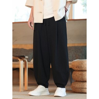 Calças de perna larga masculinas verão solto Harem calças novo estilo chinês algodão linho calças Bloomers fino