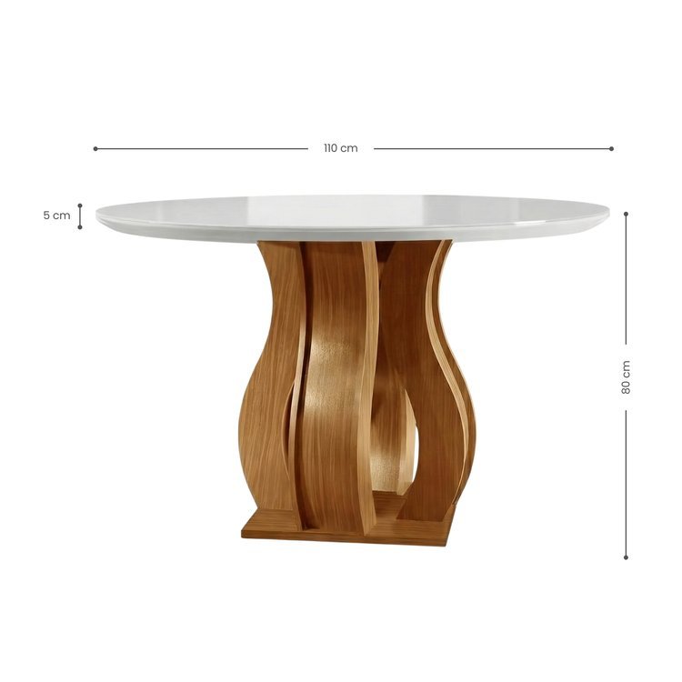 Mesa de Jantar Redonda 110cm Vidro/MDF 4 Lugares Castanho Cinamomo/Off White Nuance Yescasa Marrom Castanho Cinamomo/Off · foto 2