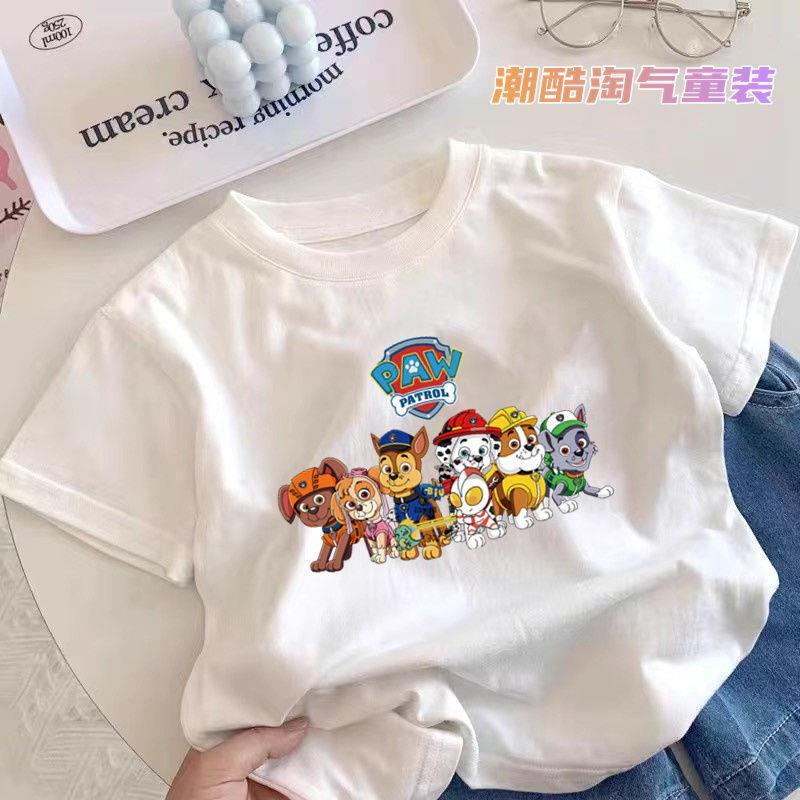 Wang equipe crianças puro algodão de manga curta camiseta meninos meninas dos desenhos animados verão bebê médio pequeno
