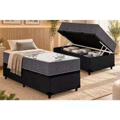 Cama Box Baú Solteiro: Colchão Ortopédico Ortobom D33 / EP Airtech 100 + Base CRC Courano Black(88x188)