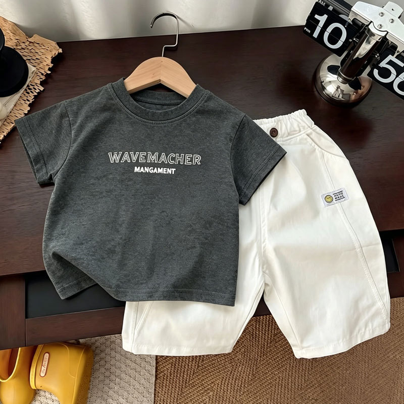 ((Algodão puro) Verão novo estilo crianças angustiado camiseta de manga curta versão coreana meninos bebê médio pequeno 