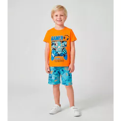 Pijama Infantil Menino Brilha No Escuro Kappes Laranja