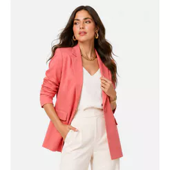 Blazer Alongado Feminino Em Alfaiataria Aishty Laranja