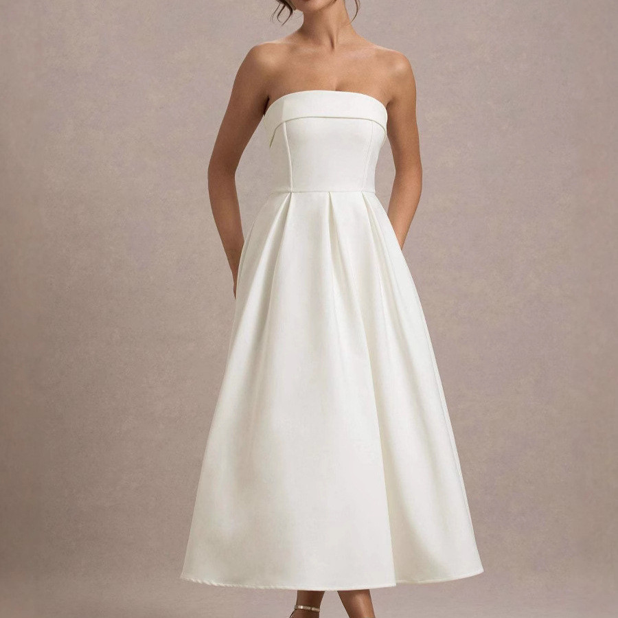 Novo estilo temperamento tubo vestido superior vestido fino-ajuste High-End sentimento cor sólida saia longa