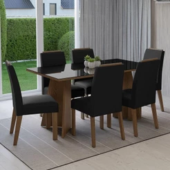 Conjunto Sala de Jantar Tampo de Vidro 6 Cadeiras Madrid Madesa