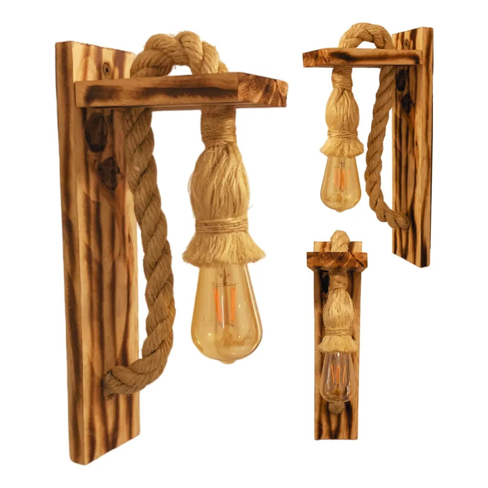 2x Arandela Luminária Rústica Corda Sisal Parede Retrô