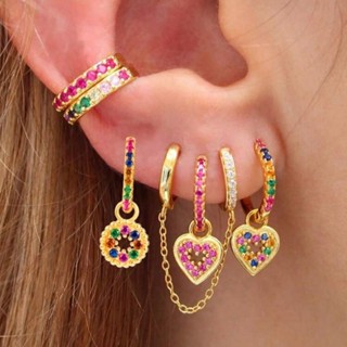 Kit 6 peças de brincos com pingente de coração de zircônia cúbica colorida de alta qualidade para mulheres em Oferta na Shopee