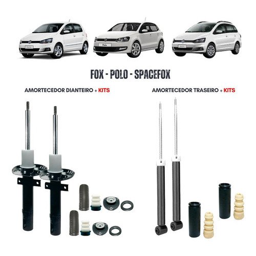 4 Amortecedores + Kits De Batentes Polo Fox Spacefox Nakata 2002 2003 2004 2005 2006 2007 2008 2009 2010 2011 2012 a 25 — imagem 2 de 2