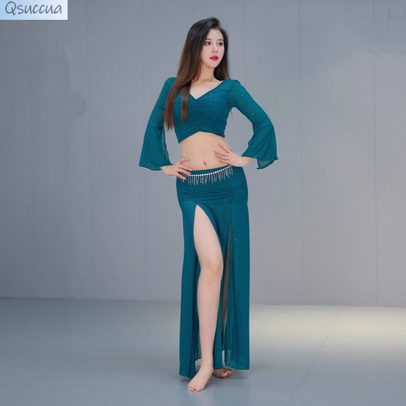 Novo Conjunto De Vestido De Prática De Dança Do Ventre Oriental Desempenho Indiana Malha
