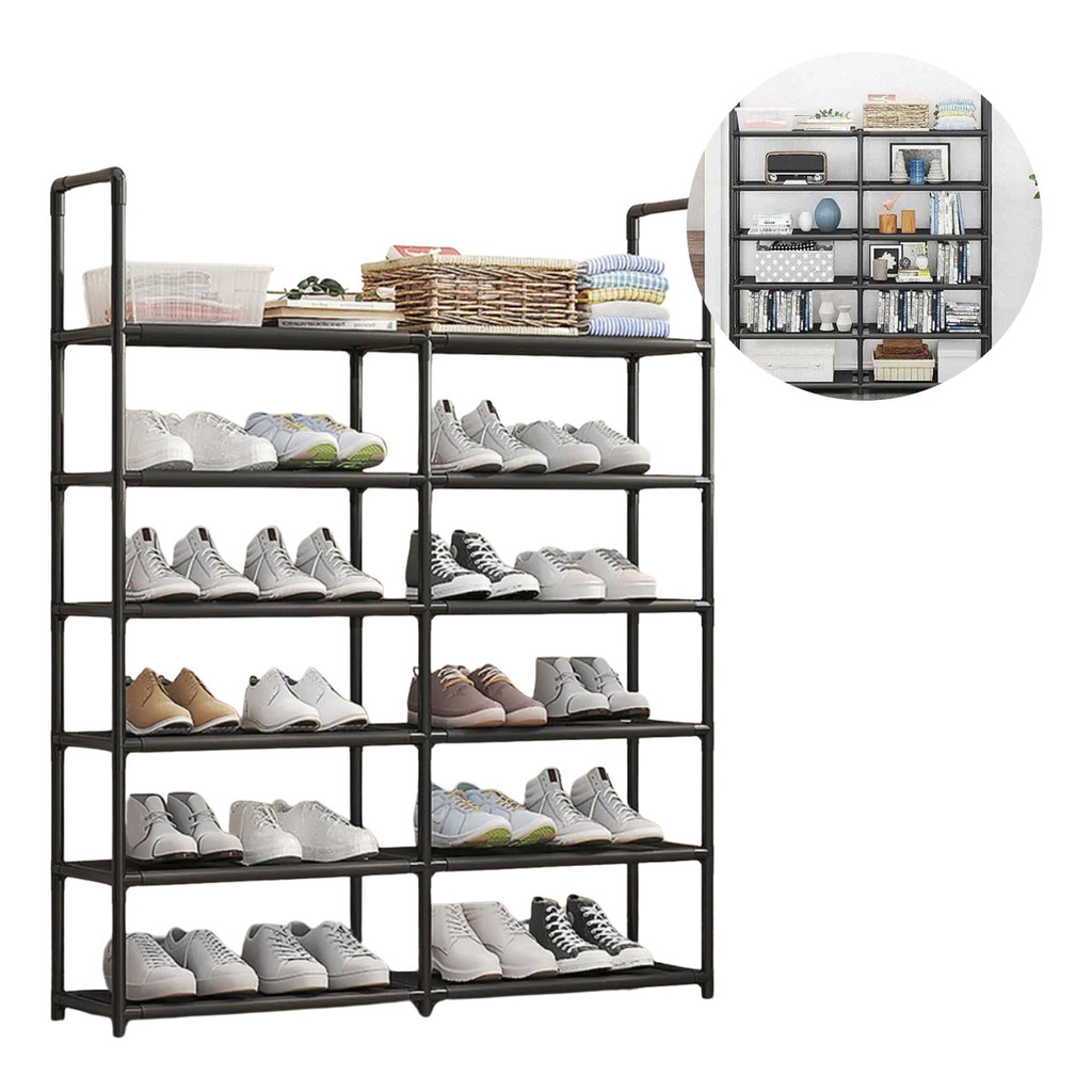 Sapateira 6 Andares Organizador 24 Pares De Sapato Com Alça Preto