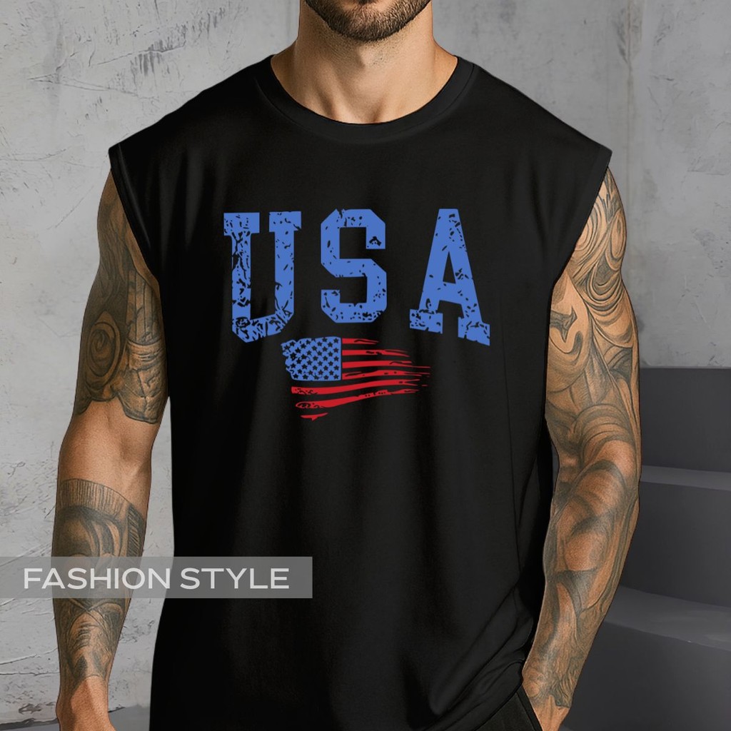 Regata Oversized Eua Estados Unidos Logo Bandeira América País Regata Machão Blusa Cavada