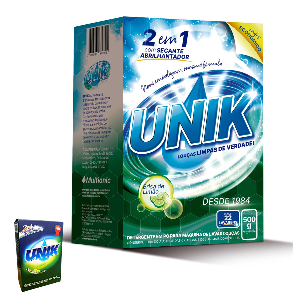 Detergente Sabão para Máquina de Lavar Louças com Secante e abrilhantador 500g Unik em Oferta na Shopee