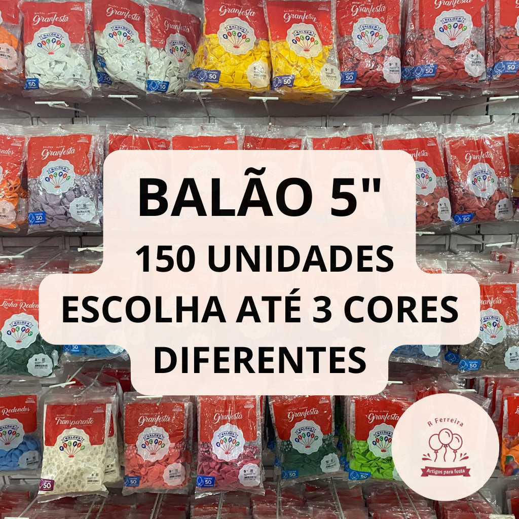 Balão Bexiga para Festa 5 polegadas 150 unidades Liso Redondo Pic Pic 3 Pacotes em Oferta na Shopee