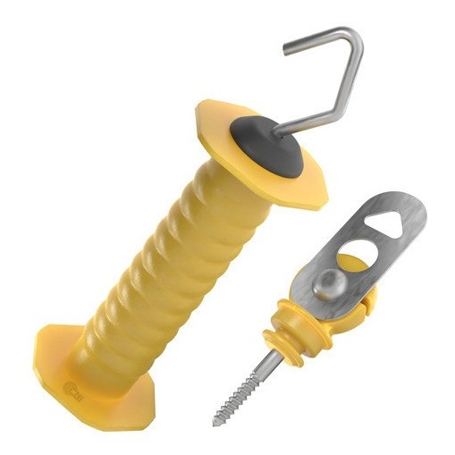 Kit 1un Porteira Curta + 1un Engate para Cerca Elétrica Mola Interna Alta Resistência Amarela