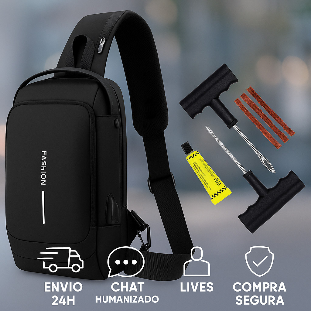 Kit Bolsa Trnasversal Black + Kit Reparo Para Motocicletas